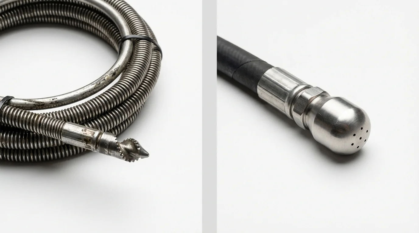 Drain snake cable and hydro jetting nozzle used for drain cleaning in Barre, VT