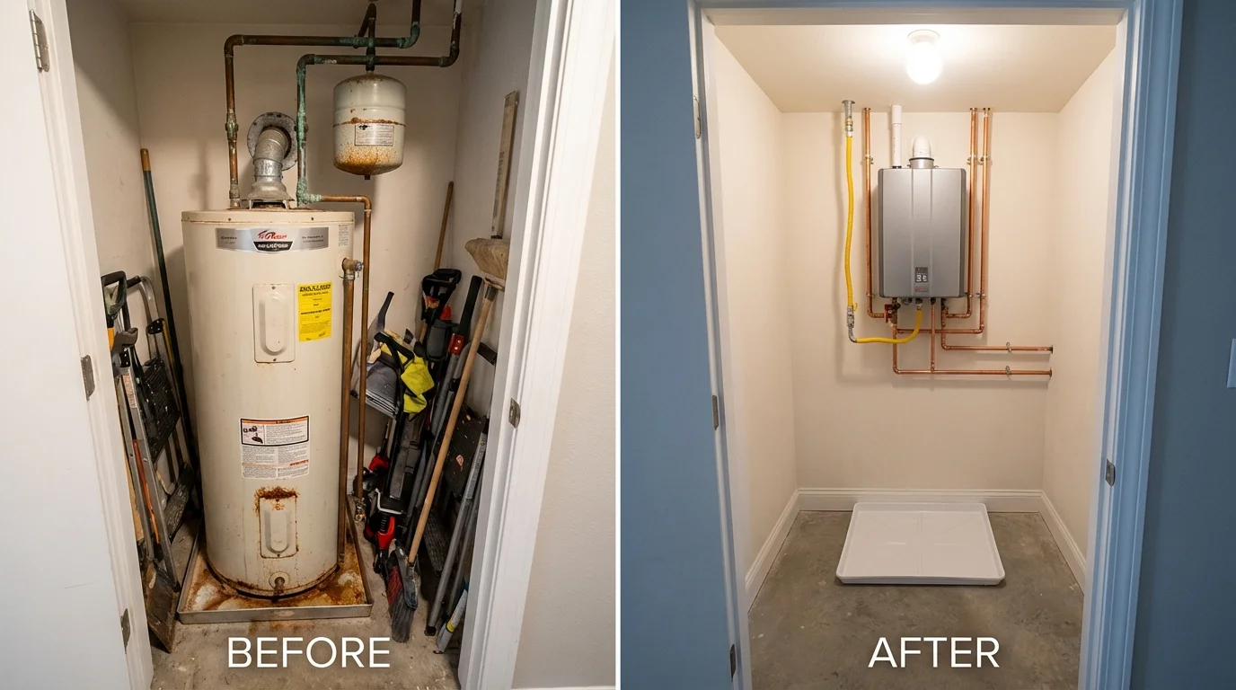 Tank water heater versus wall-mounted tankless unit comparison for Barre, VT homeowners